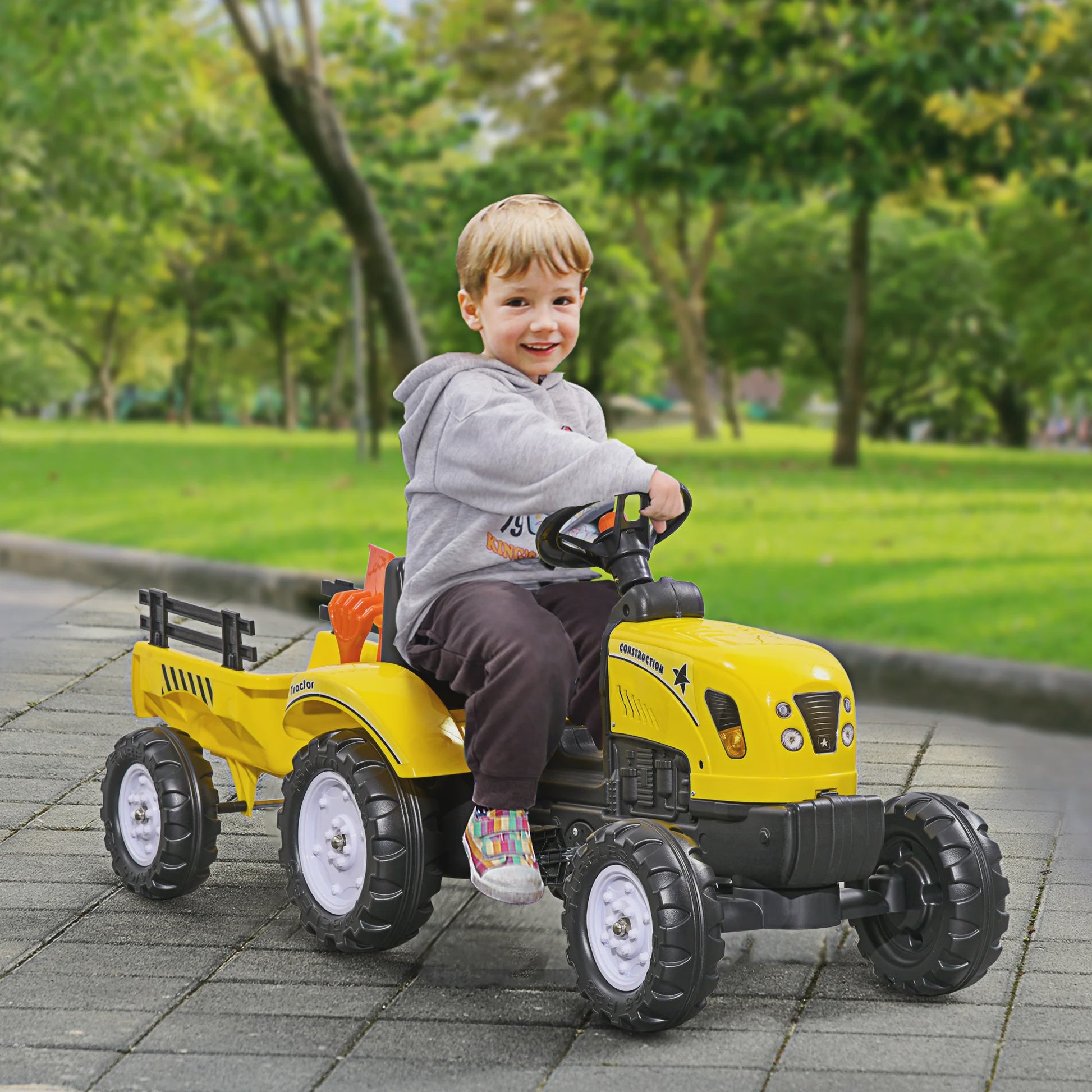Gele Trap tractor met Aanhanger voor Kinderen - Rijplezier tot 35 kg