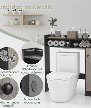 Toiletkast - Vrijstaande Badkamerkast met Verstelbare Planken en Deur
