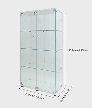 Glazen Vitrinekast met LED Verlichting - 4 Planken, 2 Deuren - 80.5x36.5x164cm