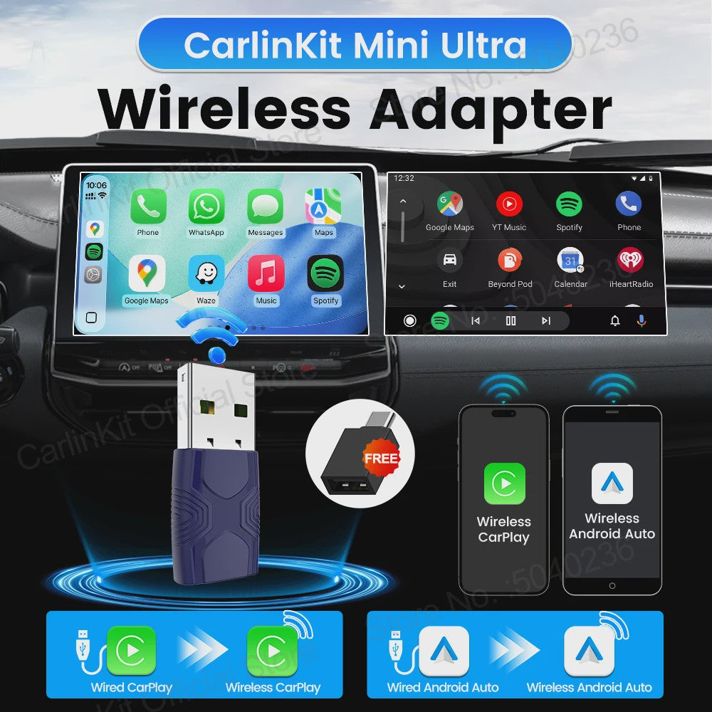 CarlinKit 5.0 Mini Ultra Draadloze Adapter voor Android Auto & CarPlay