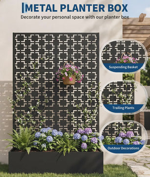 Metalen Plantenbak met Geometrisch Trellis Scherm - 180 cm Hoog