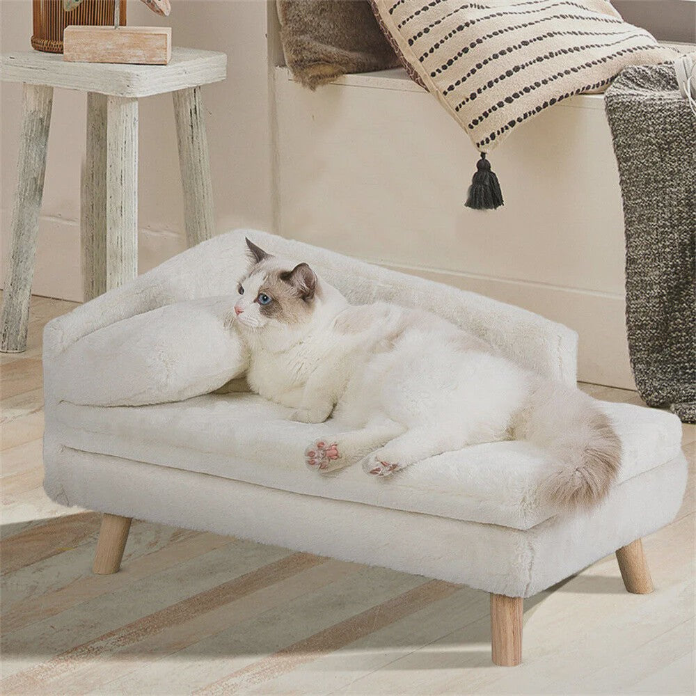 Luxe Verhoogd Hondensofa Bed met Rugleuning & Pluche Kussen - Stijlvolle Lounger voor Kleine/Middelgrote Honden & Katten