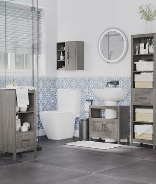 Kleankin Wandkast Badkamer met 3 Open Planken en 1 Deur - 48x20x50 cm