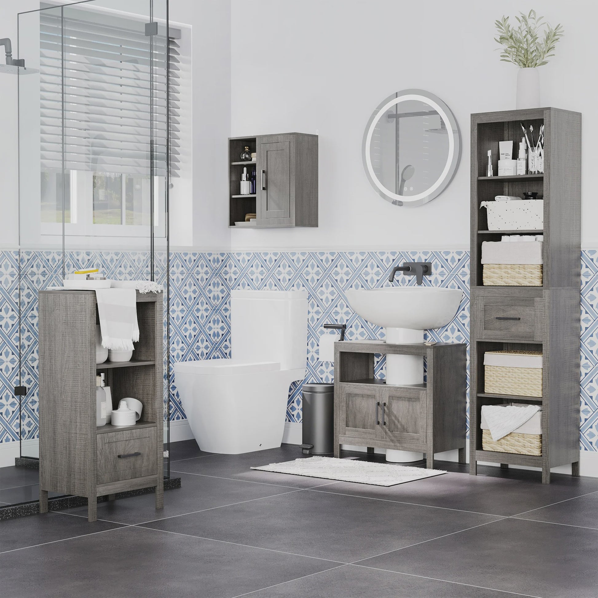 Kleankin Wandkast Badkamer met 3 Open Planken en 1 Deur - 48x20x50 cm