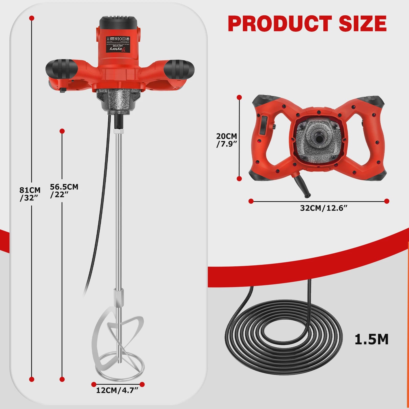Krachtige Handmixer 2600W - 6 Snelheden voor Verf, Cement en Meer