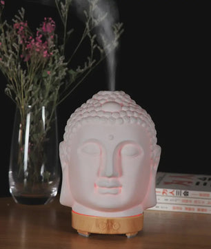 Buddha Hoofd Aroma Diffuser met Nachtlampje - 100ml Etherische Olie Verstuiver