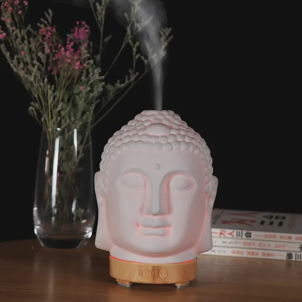 Buddha Hoofd Aroma Diffuser met Nachtlampje - 100ml Etherische Olie Verstuiver