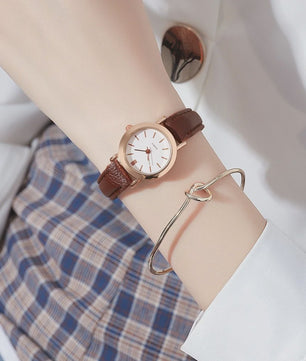 Chique Dameshorloge met Leren Band - Stijlvol en Casual Quartz Horloge