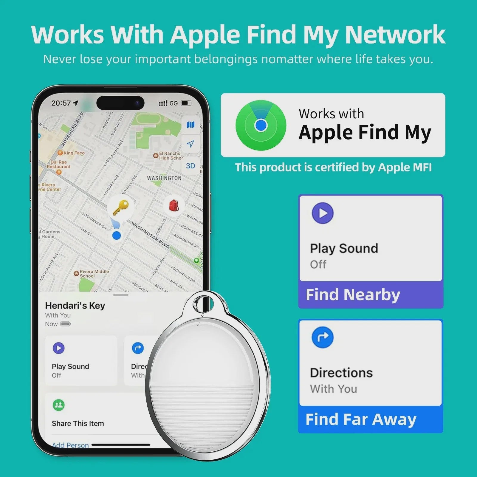 Mini Bluetooth Tracker met Apple Find My compatibiliteit - Vind je spullen terug