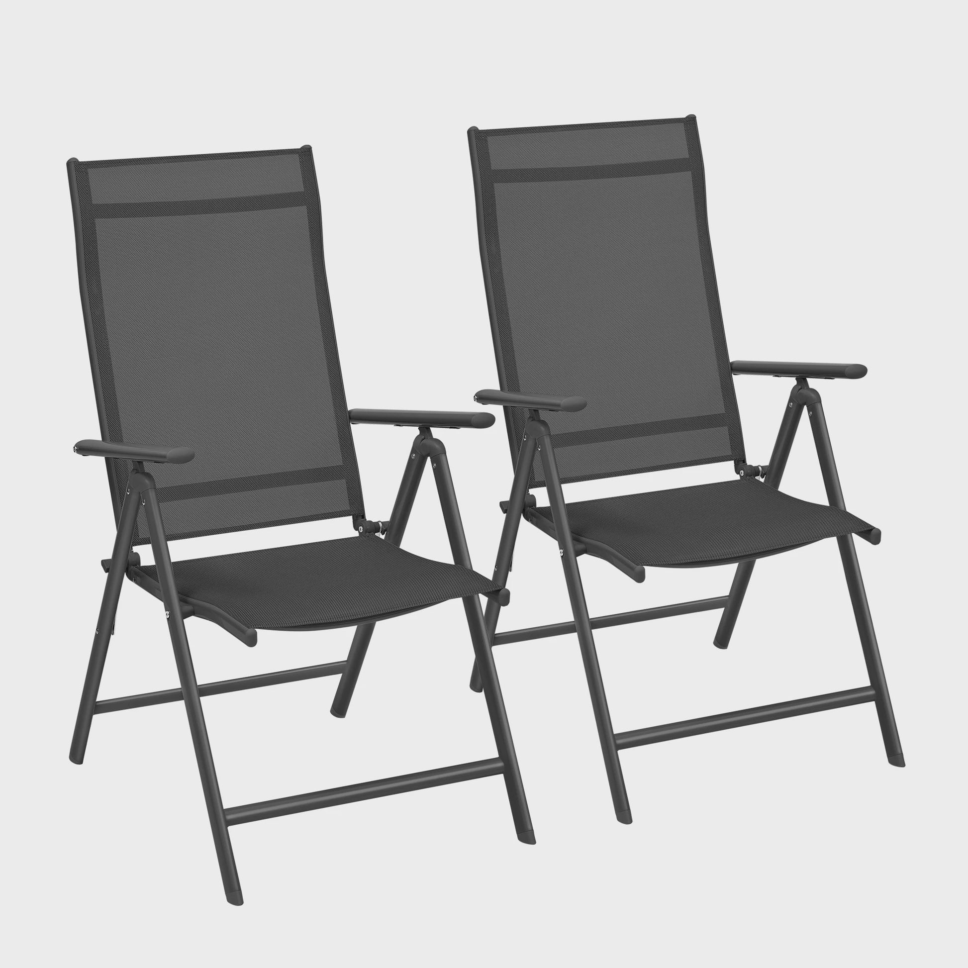 Set van 2 inklapbare tuinstoelen met aluminium frame, 8-voudig verstelbare rugleuning en 150 kg belastbaarheid
