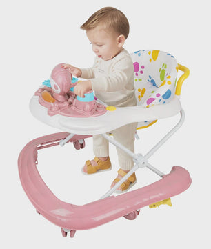 3-in-1 Opvouwbare Baby Walker met Zonnekap, Speelblad en 360° Wielen - Vanaf 6 Maanden