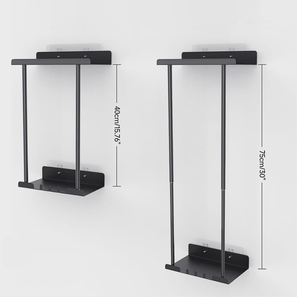 Verstelbaar Zwart Handdoekrek met Boven- en Onderplank - Ideaal voor Badkamer, Camper, Woonkamer & Sauna