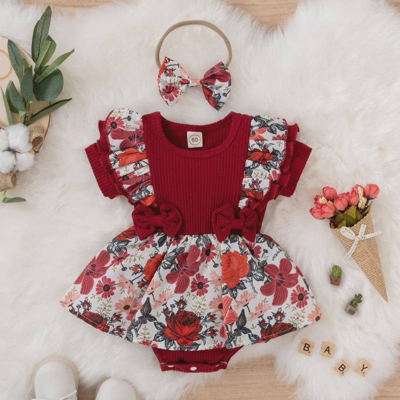 Zomerse Baby Jurk Romper met Strikjes en Bloemenprint - Katoen