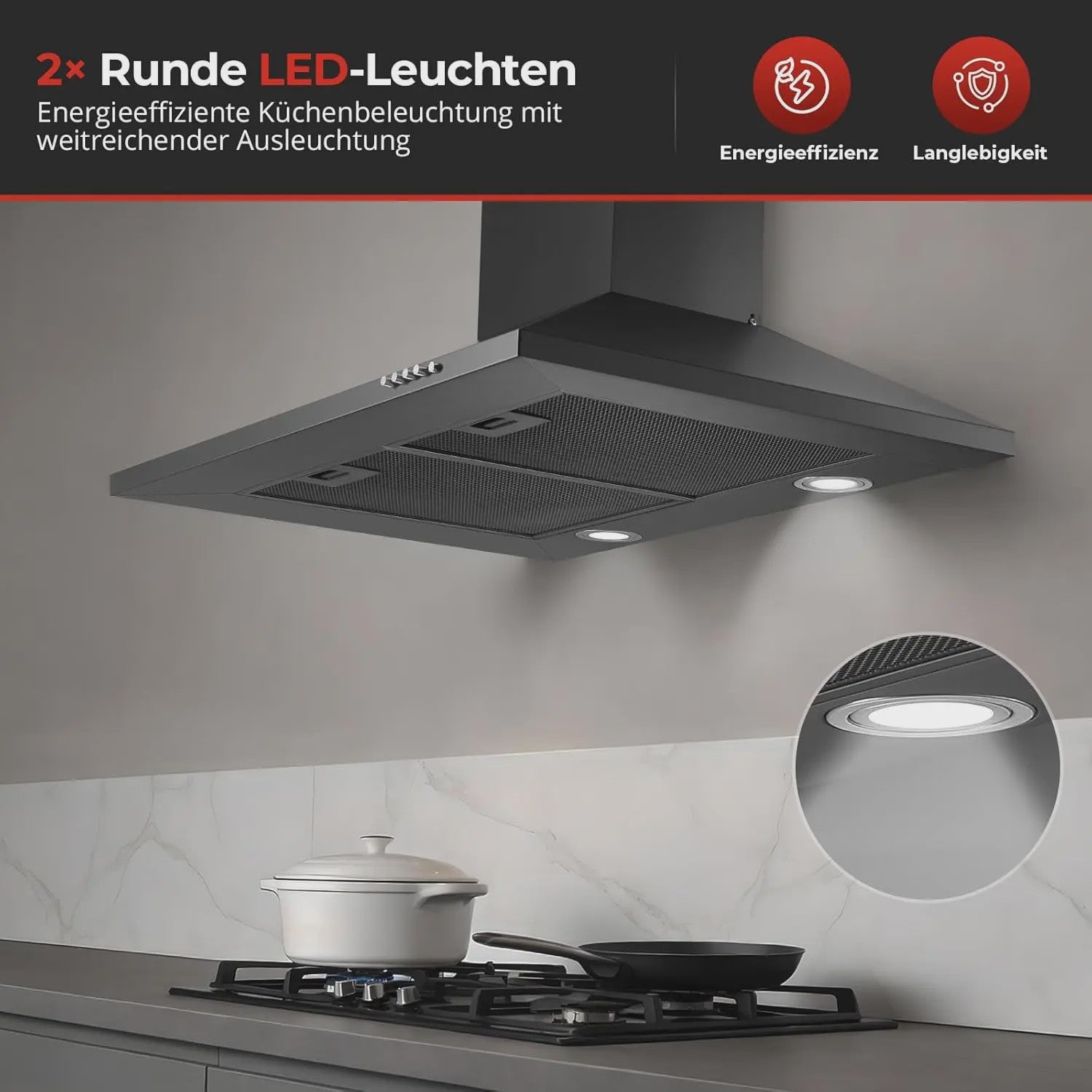 60cm Zwarte RVS Afzuigkap met 400 m³/h, A+++ Energieklasse en LED Verlichting