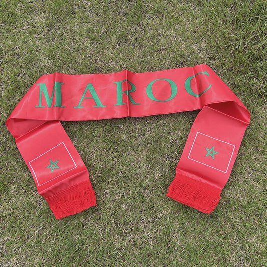 Satijnen Marokko Sjaal 14x135cm - Dubbelzijdig Bedrukt, WK & Sportevenementen