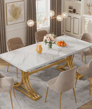 Moderne Marmerlook Eettafel voor 4-6 Personen - Stijlvol Wit Design (160cm)