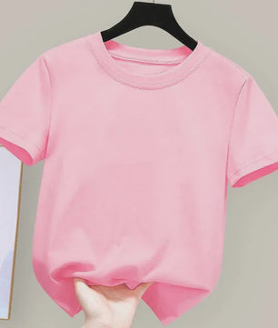 100% Katoenen T-shirt Dames & Kinderen - Zomer, Kortmouw, Wit Effen, Schattig Stijl