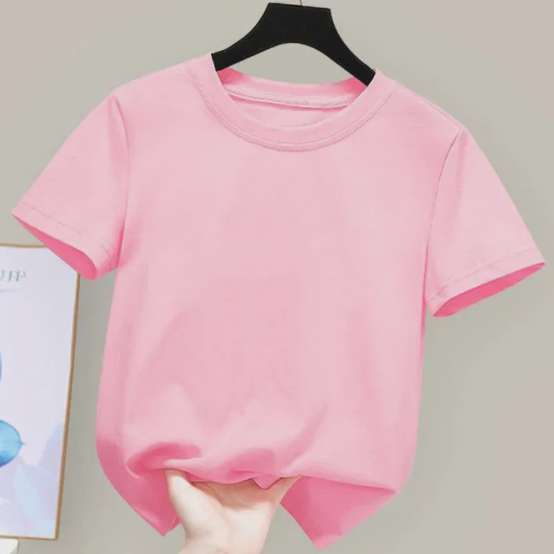 100% Katoenen T-shirt Dames & Kinderen - Zomer, Kortmouw, Wit Effen, Schattig Stijl