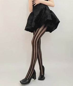 Dames Vintage Panty met Brede Verticale Strepen - Sexy, Doorzichtig en Retro Stijl