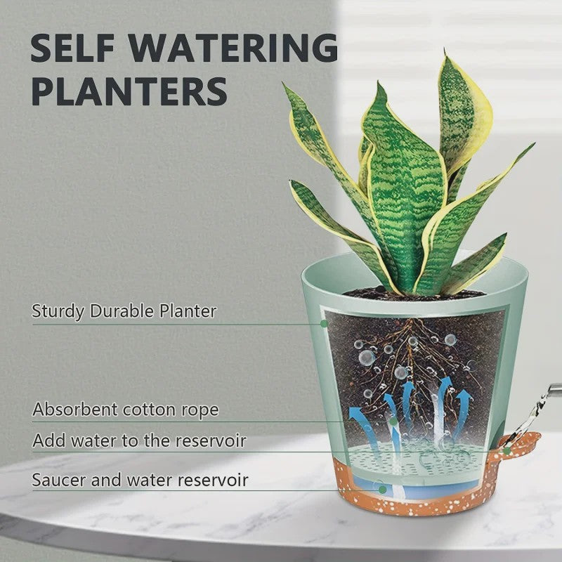 Set van 5 Zelfwaterende Plantenpotten voor Binnen - Diverse Maten (5-7 Inch)