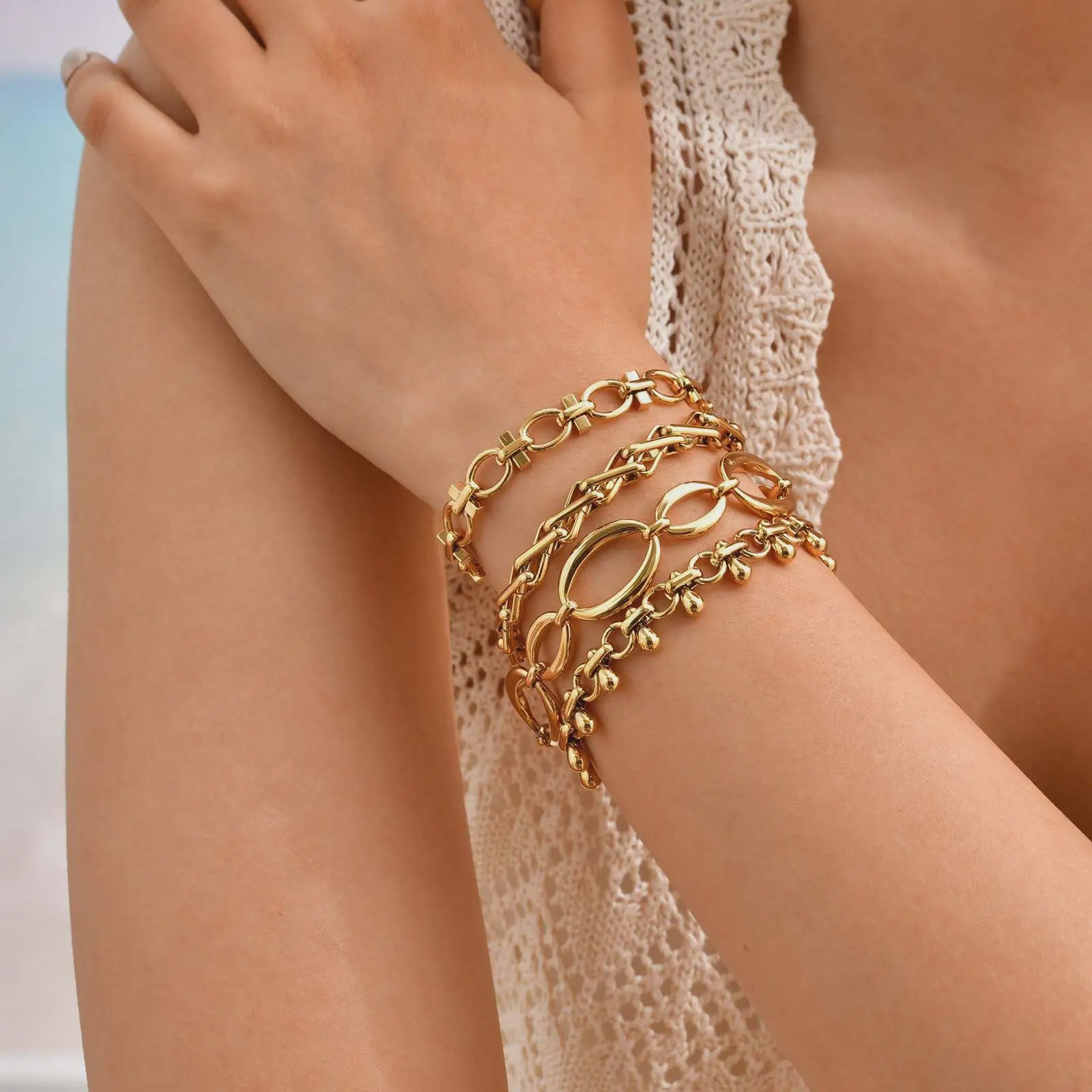 Gouden Chunky Schakelarmband met OT Sluiting - Roestvrij Staal, Aanslagvrij