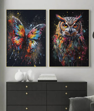 Abstracte Dieren Canvas Poster: Leeuw, Tijger, Aap, Uil - Muurdecoratie Woonkamer
