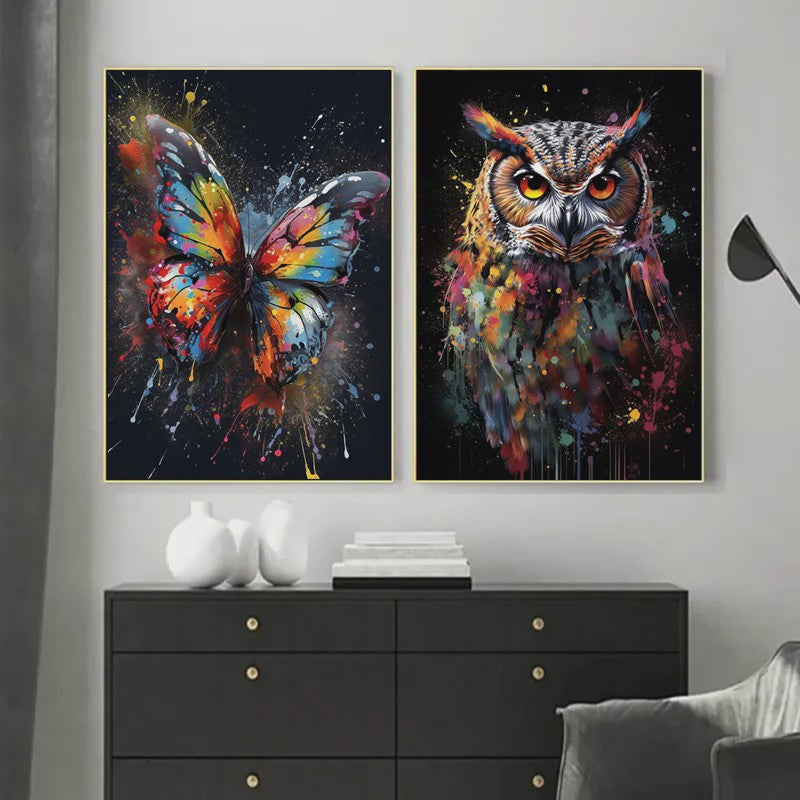 Abstracte Dieren Canvas Poster: Leeuw, Tijger, Aap, Uil - Muurdecoratie Woonkamer