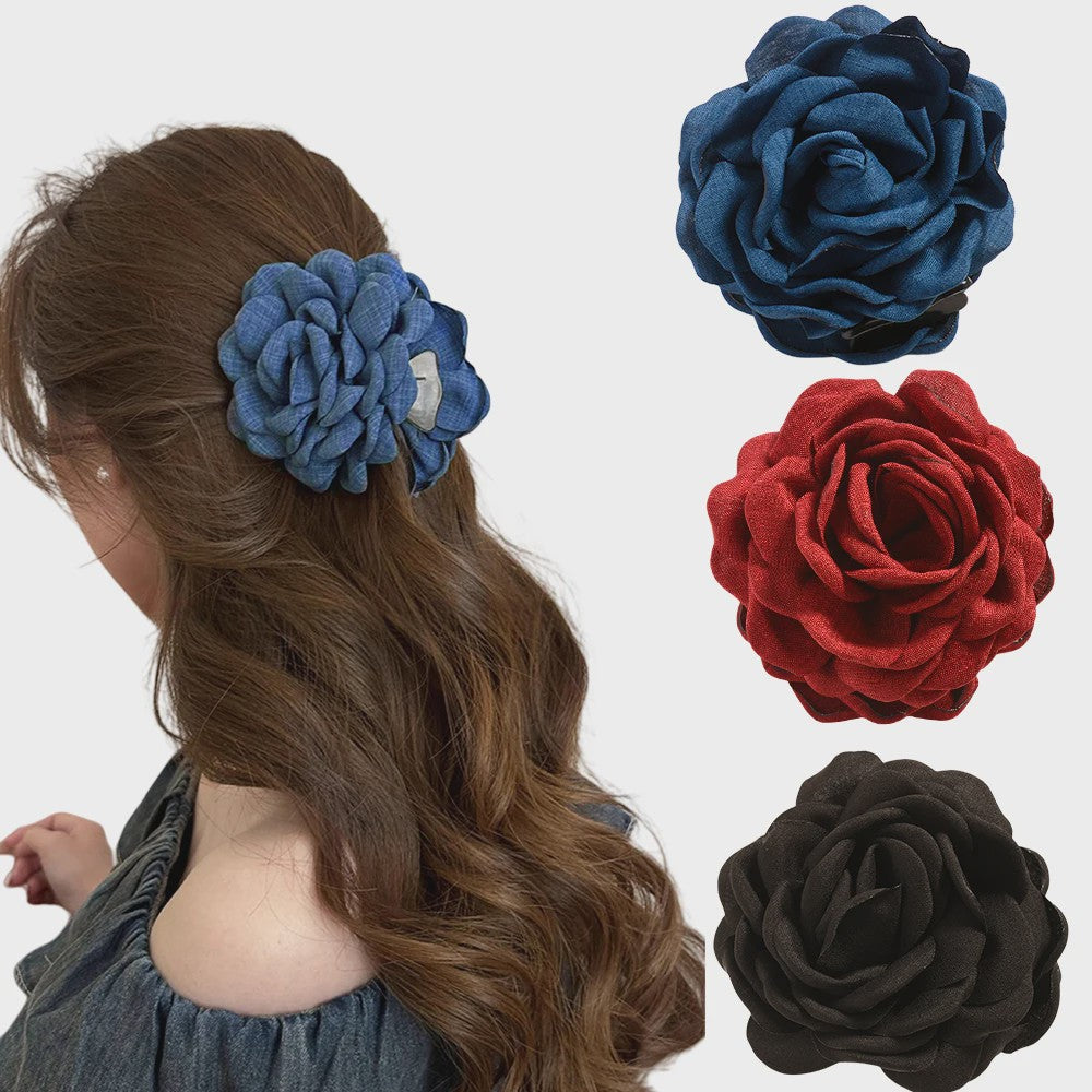 Bloem Haarclip Dames - Katoen Stof Rozen Klip - Medium Maat - Koreaanse Stijl Haarsieraad