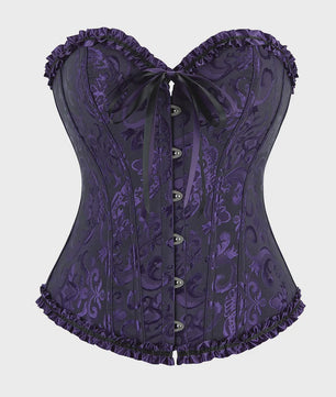 Victoriaans Jacquard Corset Top met Kant en Bloemenprint - Sexy Bustier voor Dames