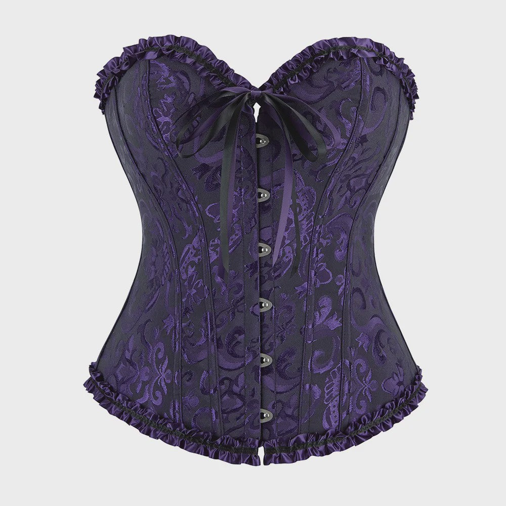 Victoriaans Jacquard Corset Top met Kant en Bloemenprint - Sexy Bustier voor Dames