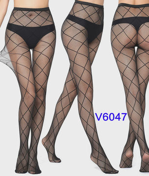 Dames Visnet Panty's met Jacquard Weefsel - Gothic Kant & Spider Net Stijl