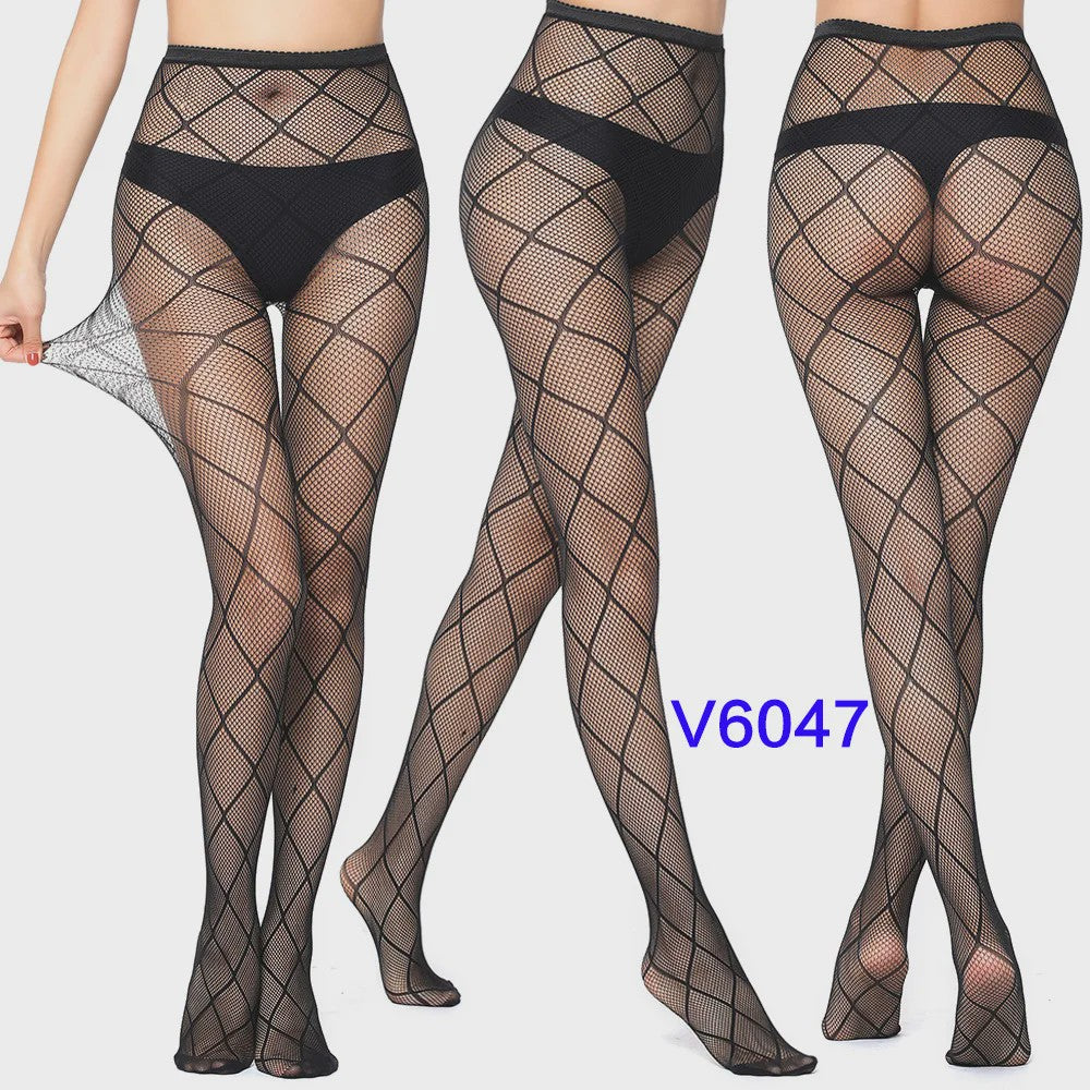 Dames Visnet Panty's met Jacquard Weefsel - Gothic Kant & Spider Net Stijl