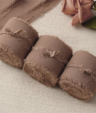 Handgemaakte Satijn Chiffon Lint Set - 3 Rollen van 5m met Rafeleffect voor Bruiloft, Cadeau & DIY Decoratie