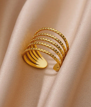Gouden Ringen Dames - Roestvrij Staal Chunky Open Ringen Vintage Geometrisch Design
