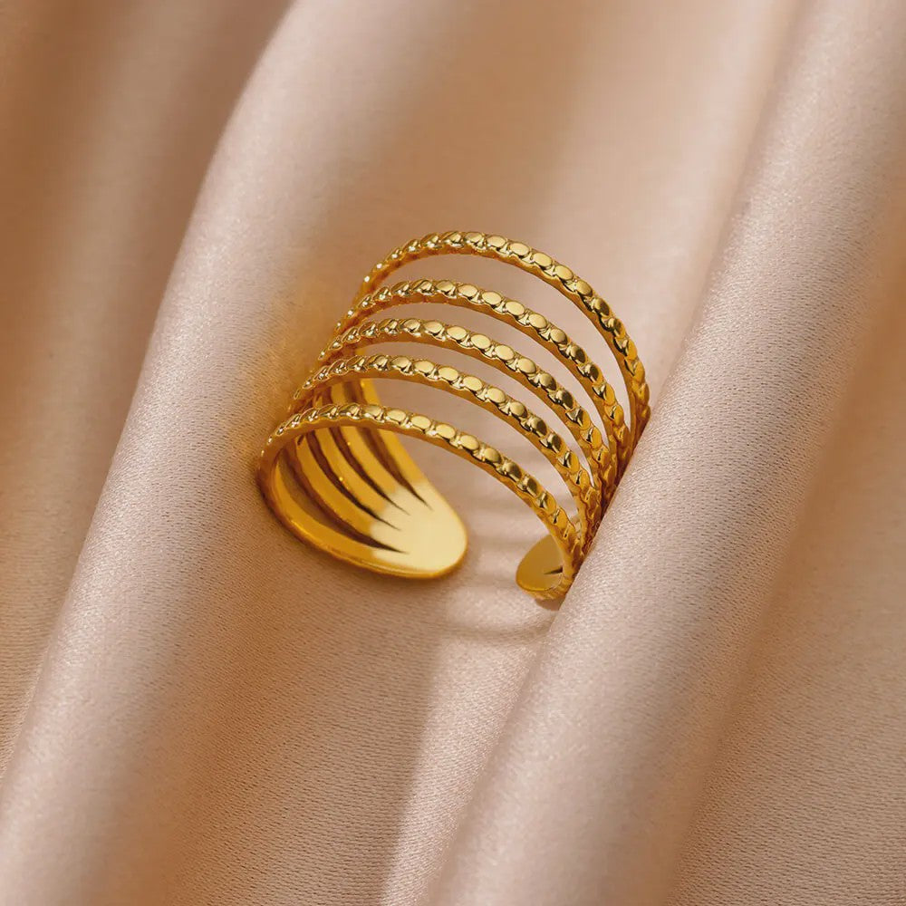 Gouden Ringen Dames - Roestvrij Staal Chunky Open Ringen Vintage Geometrisch Design