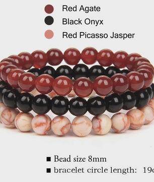 Set van 3 Natuursteen Armbanden: Rozenkwarts, Obsidiaan & Tijgeroog