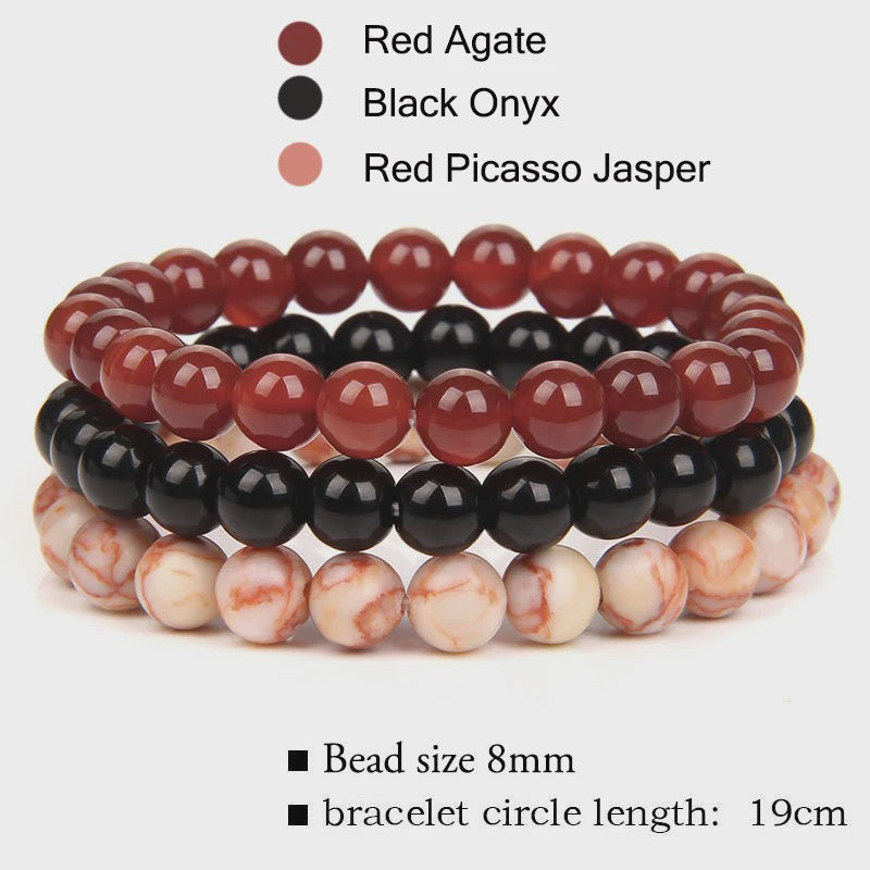 Set van 3 Natuursteen Armbanden: Rozenkwarts, Obsidiaan & Tijgeroog