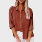 Dames Blouse met Lange Mouwen - Katoen Linnen Look