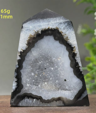 Zwarte Agaat Kristal Geode Obelisk - Natuurlijke Decoratie & Meditatie Steen
