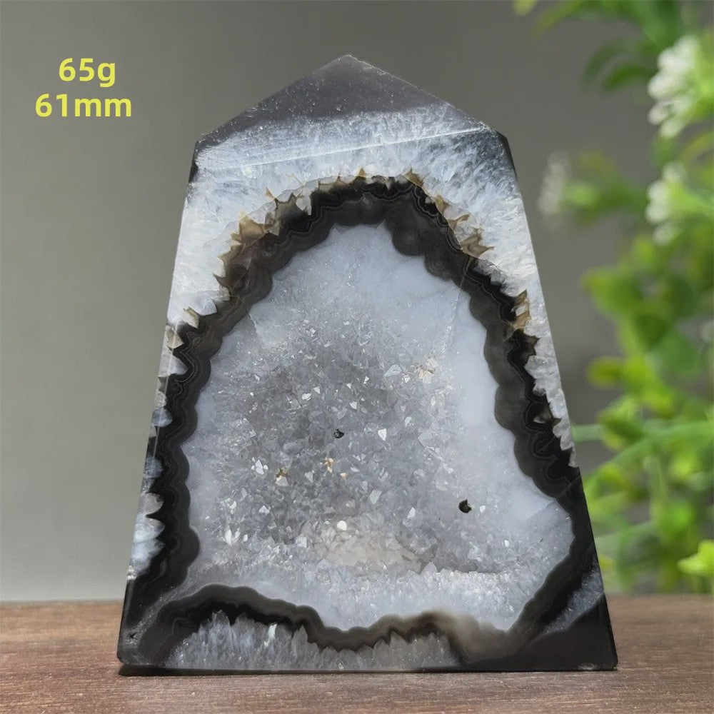Zwarte Agaat Kristal Geode Obelisk - Natuurlijke Decoratie & Meditatie Steen