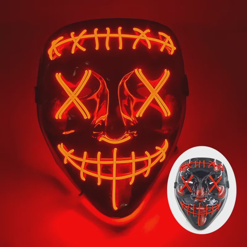 Verlicht LED Neon Purge Masker met Fiber Optic Handschoenen - Halloween & Feest