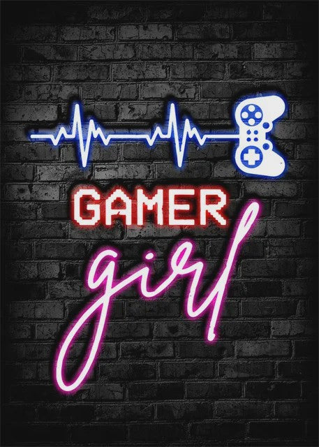 Gaming Neon Canvas Poster: Eat Sleep Game Repeat - Decoratie voor Gamer Kamer