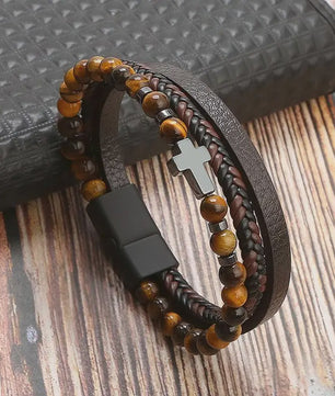 Stijlvolle Heren Armband van Gevlochten Leer - Multi-layer Fashion Accessoire