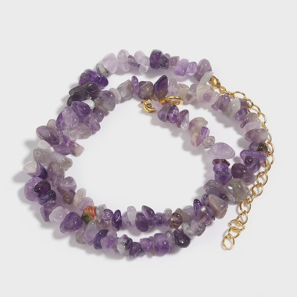 Unieke Natuursteen Choker Ketting - Onregelmatige Kristal & Aquamarijn Chips