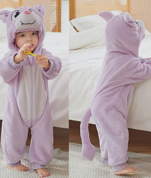 Baby Romper Dierenkostuum Kigurumi - Zacht Flanellen Jumpsuit voor Jongens & Meisjes