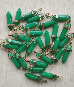Natuurlijke Groene Aventurijn Kristal Pilaren Hangers - 24 Stuks Set voor Sieraden Maken