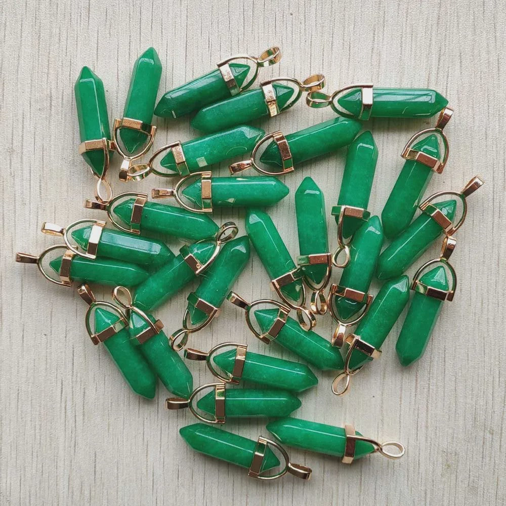 Natuurlijke Groene Aventurijn Kristal Pilaren Hangers - 24 Stuks Set voor Sieraden Maken