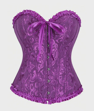 Victoriaans Jacquard Corset Top met Kant en Bloemenprint - Sexy Bustier voor Dames
