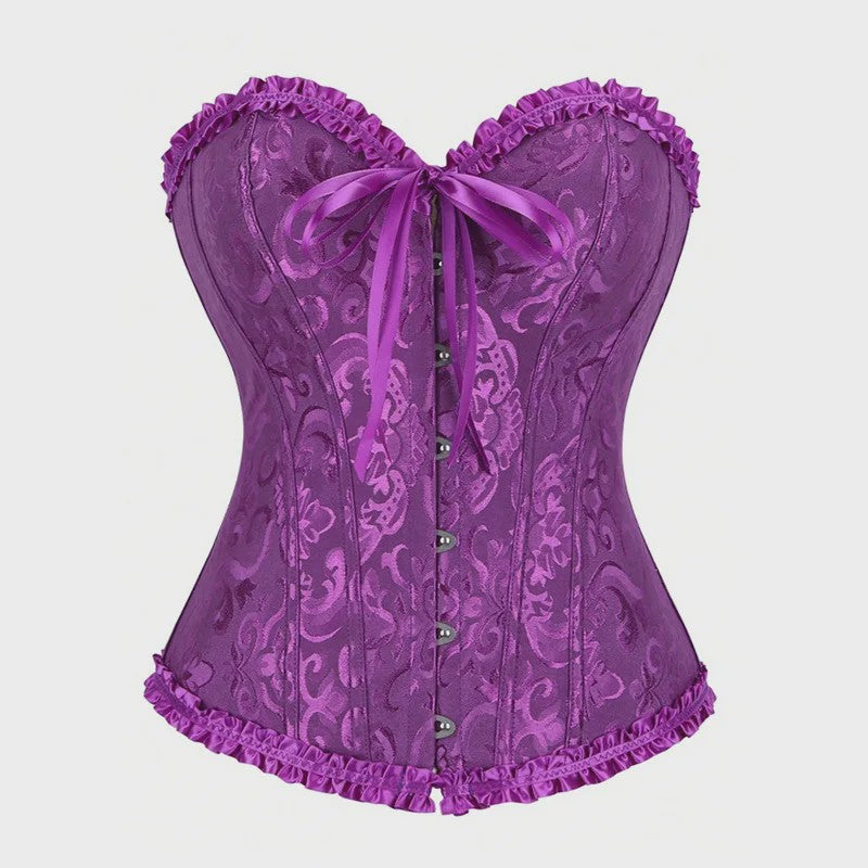 Victoriaans Jacquard Corset Top met Kant en Bloemenprint - Sexy Bustier voor Dames