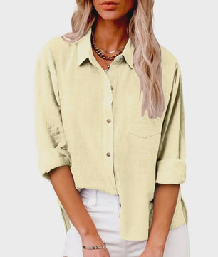 Dames Blouse met Lange Mouwen - Katoen Linnen Look
